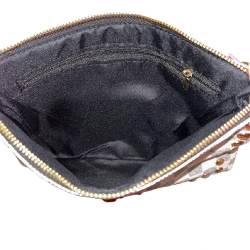 NWOT Gray & White Checkered Clutch with Gold Accents - Picture 8 of 8